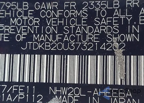 2007 Toyota Prius z USA, uszkodzony, nr VIN JTDKB20U373214202